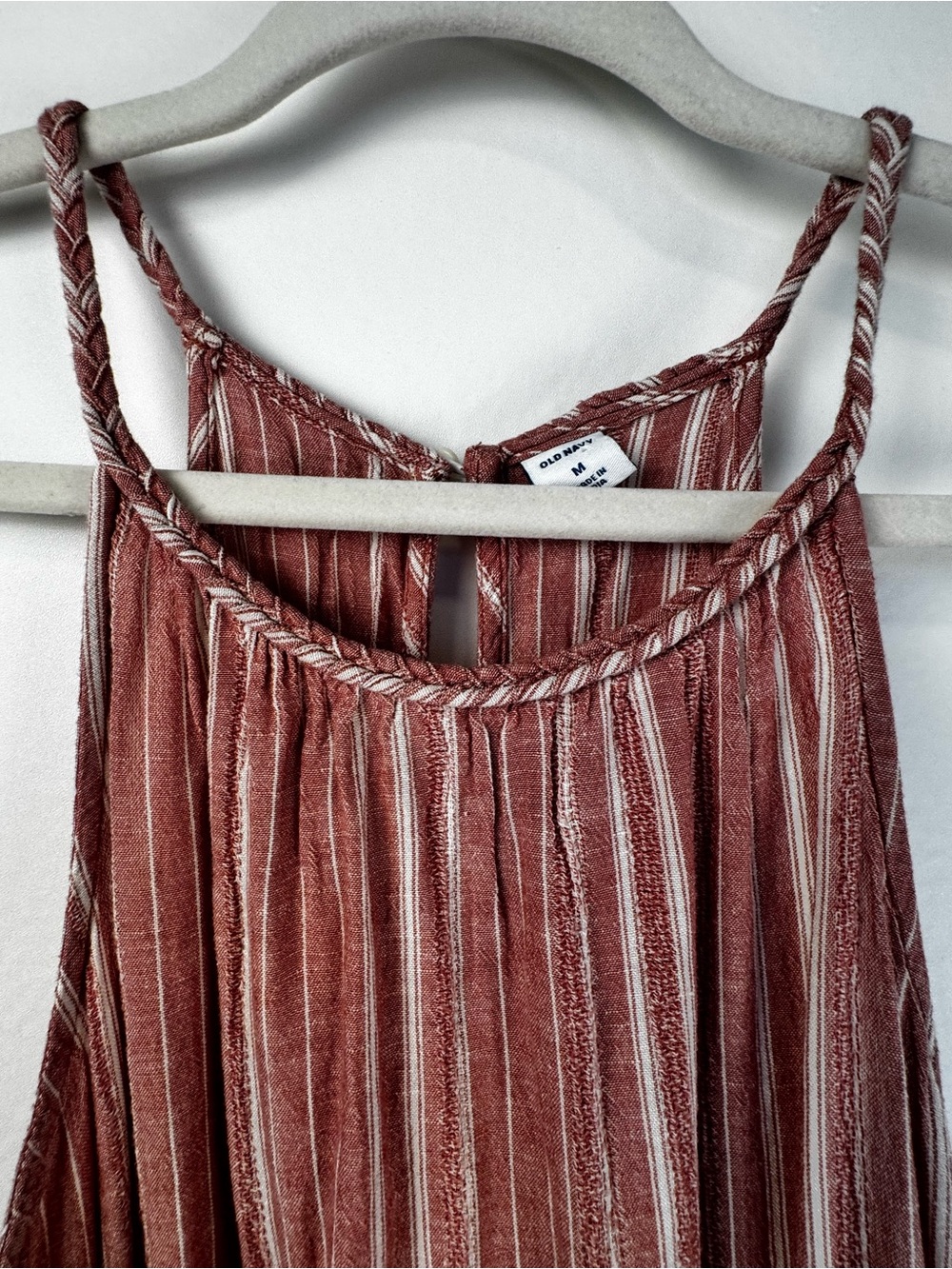 Old Navy Rust Striped Linen Blend Maxi Dress Medium Boho Cottagecore Summer - Picture 4 of 14